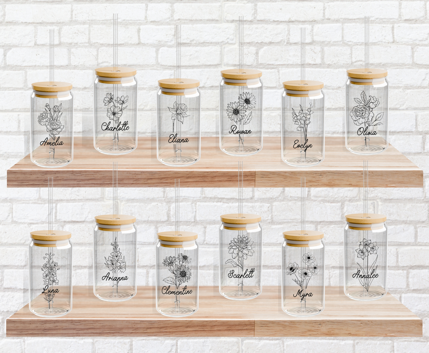 Name and Birth Month Flower Sipper Glass (Customizable)