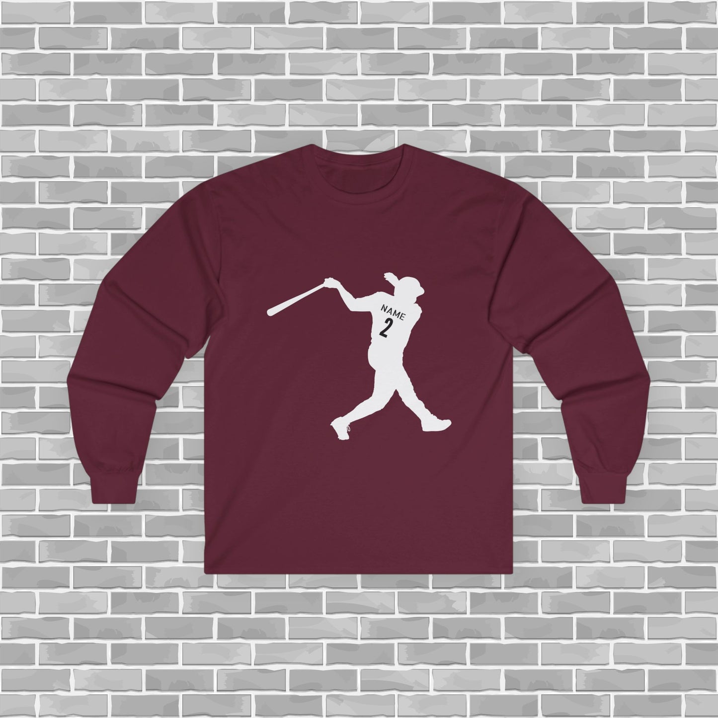 Baseball Player Adult Long Sleeve Tee (Customizable)