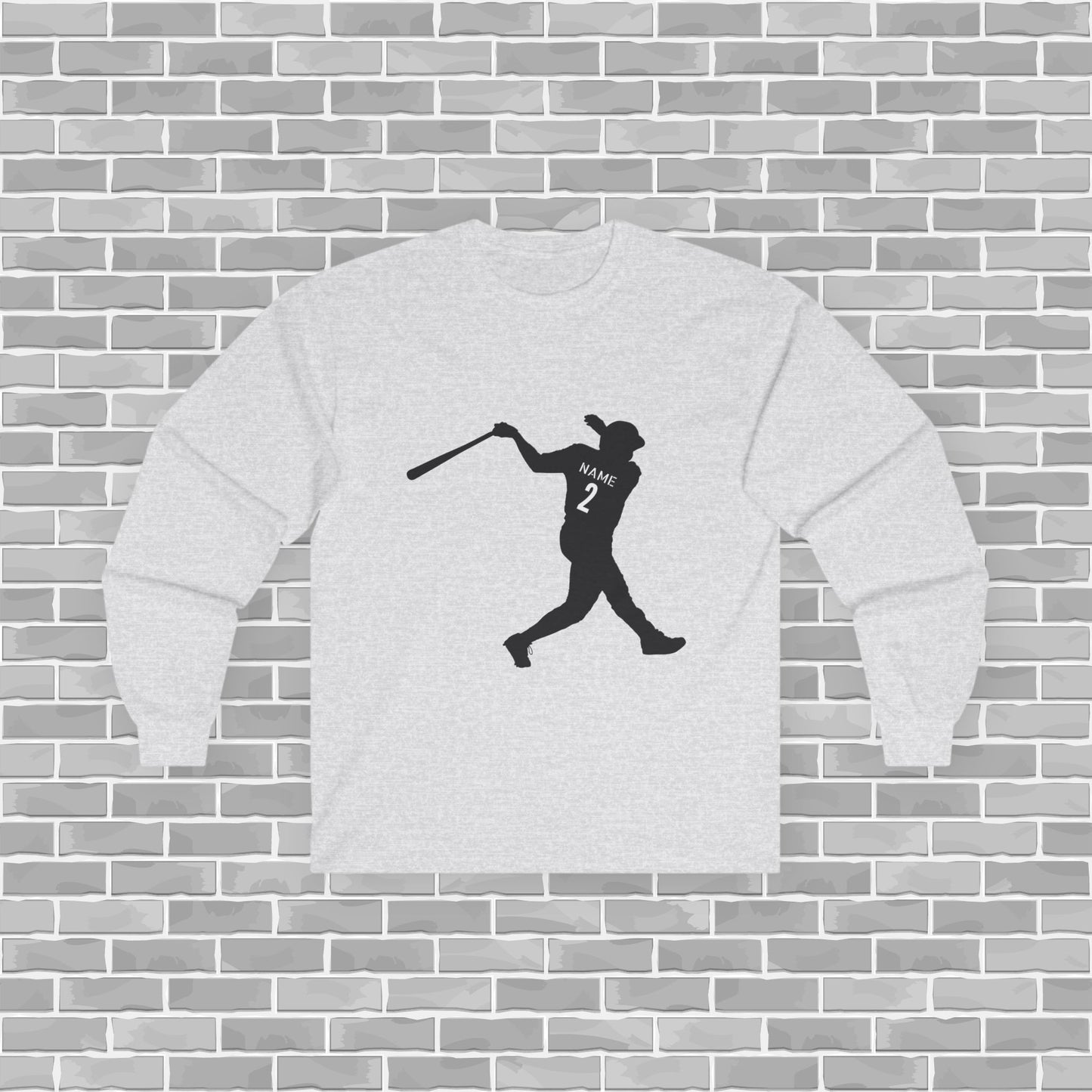 Baseball Player Adult Long Sleeve Tee (Customizable)