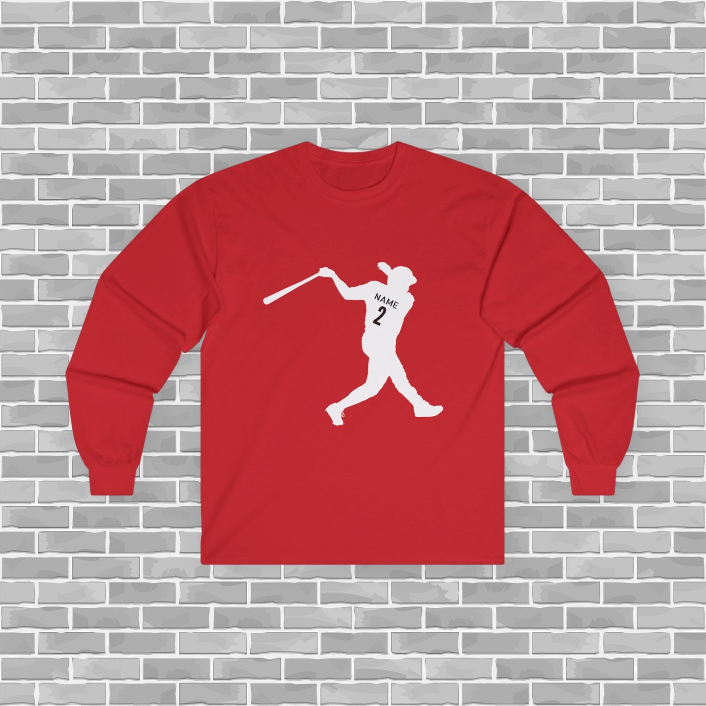 Baseball Player Adult Long Sleeve Tee (Customizable)