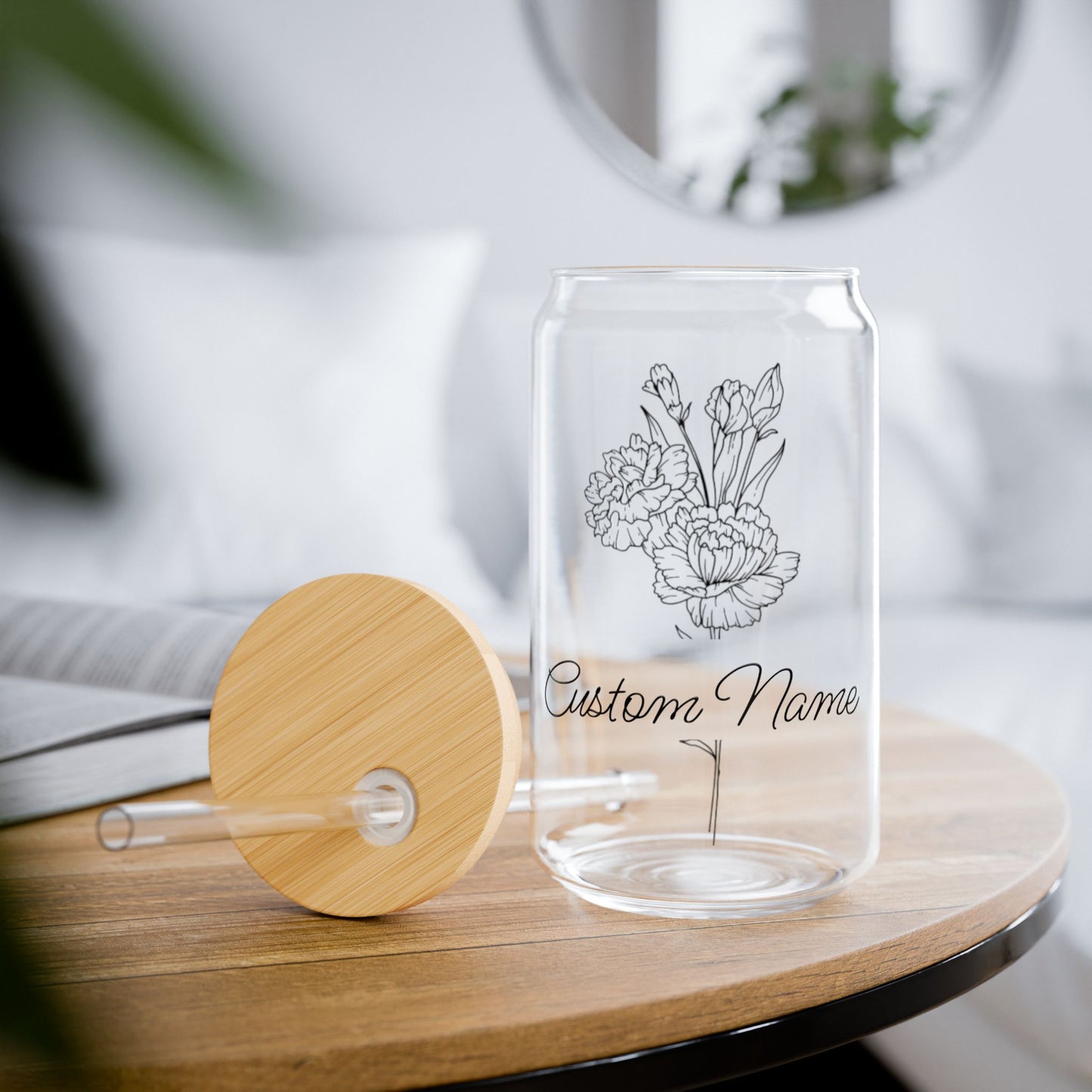 Name and Birth Month Flower Sipper Glass (Customizable)