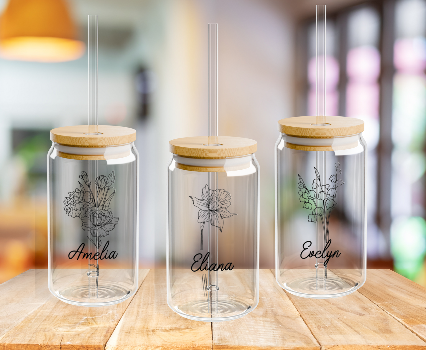 Name and Birth Month Flower Sipper Glass (Customizable)