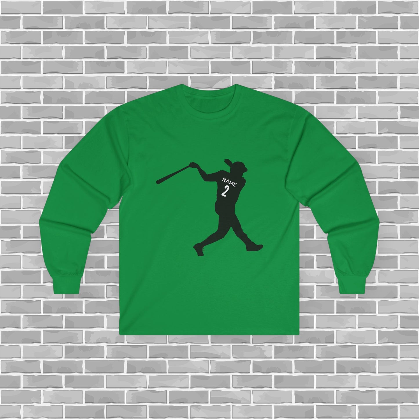 Baseball Player Adult Long Sleeve Tee (Customizable)