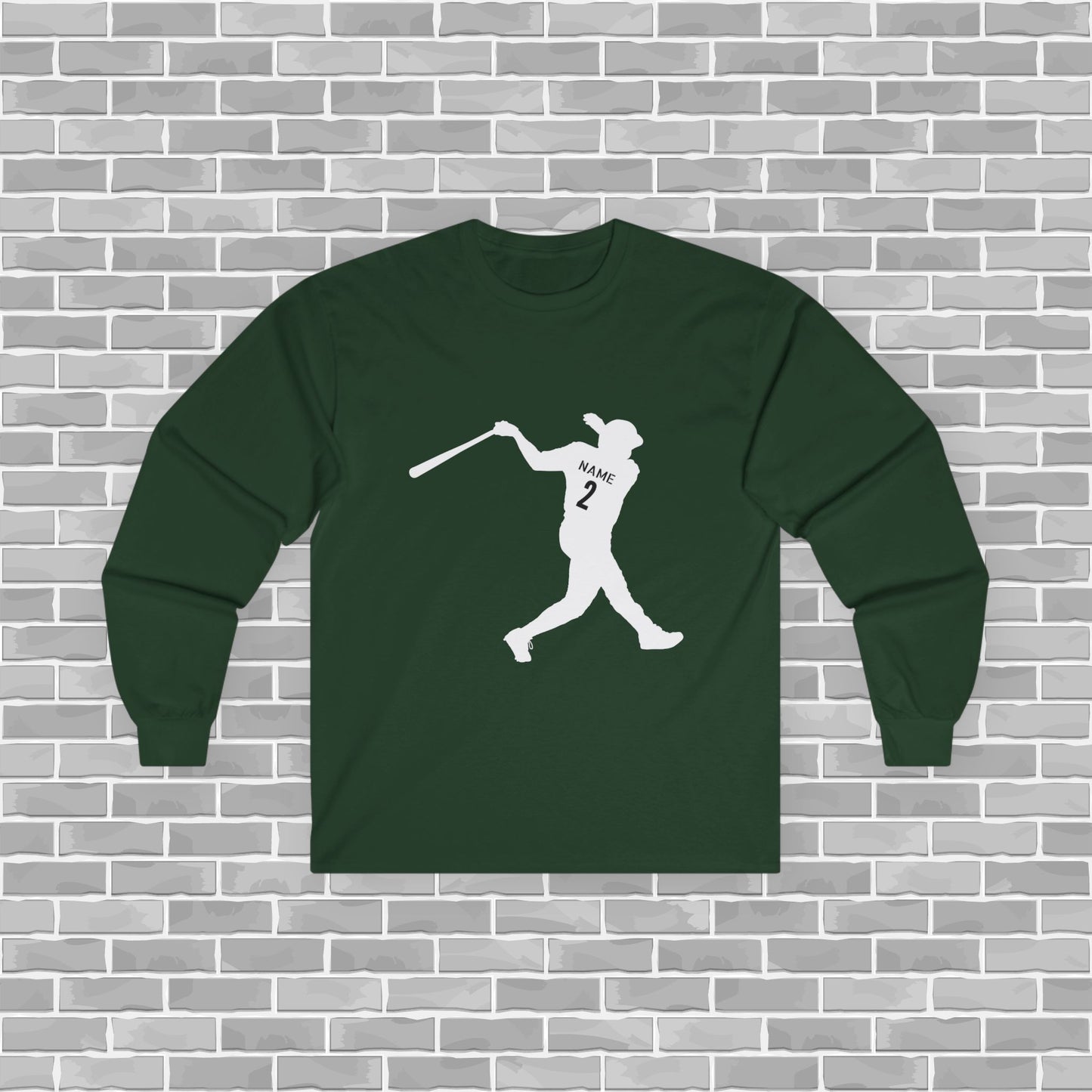 Baseball Player Adult Long Sleeve Tee (Customizable)