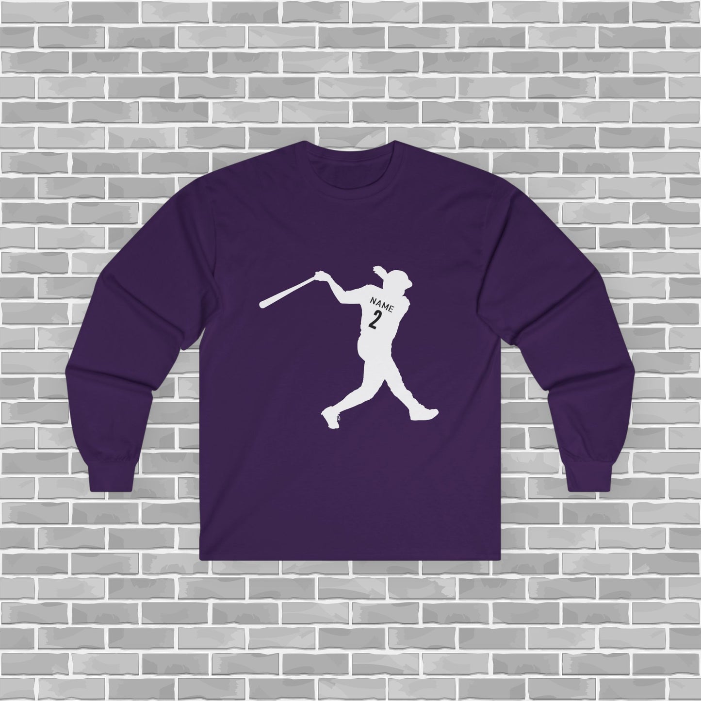 Baseball Player Adult Long Sleeve Tee (Customizable)