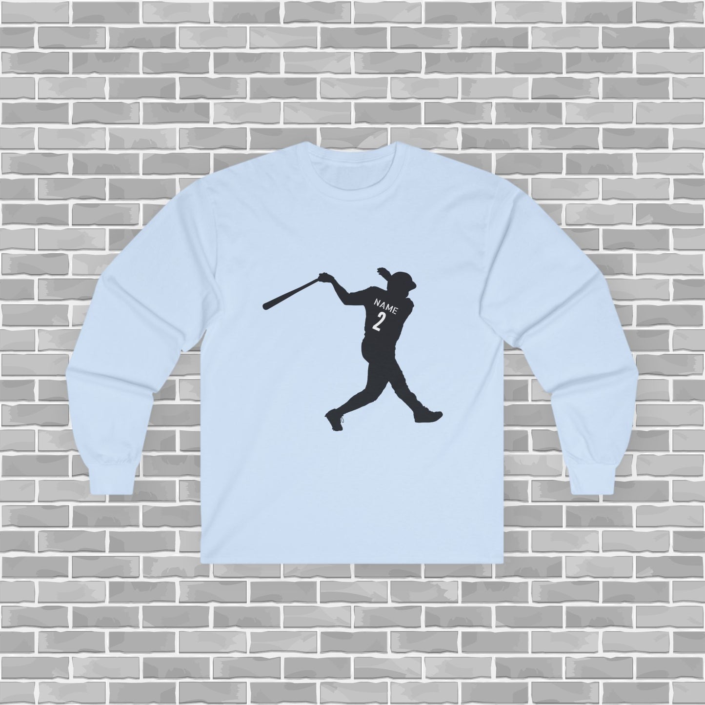 Baseball Player Adult Long Sleeve Tee (Customizable)